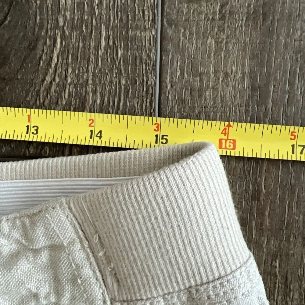 J. JILL Sz 12 Petite Beige Tan 100% LINEN Elastic Back WIDE CROPPED LEG Pants